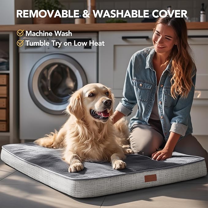 Deconovo Orthopedic Dog Bed for Medium & Large Dogs – Supportive Memory Foam with Washable Cover, Non-Slip Base – Comfort for Senior, Arthritic & Active Pets, Light Grey, 44" Lx32 Wx3 Th