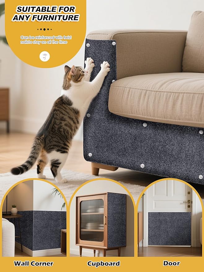 TLNNK 78.7"x15.8" Cat Scratch Mat, Trimmable Self-Adhesive Carpet, DIY Climb Cat Scratcher for Furniture Couch or Wall Protector, Covering Cat Scratching Post Replacement Pads (Dark Gray)