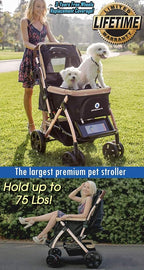 XL Extra-Long Premium Heavy Duty Dog/Cat/Pet Stroller Travel Carriage for Small, Medium, Large Pets (Taupe 2nd-Gen)