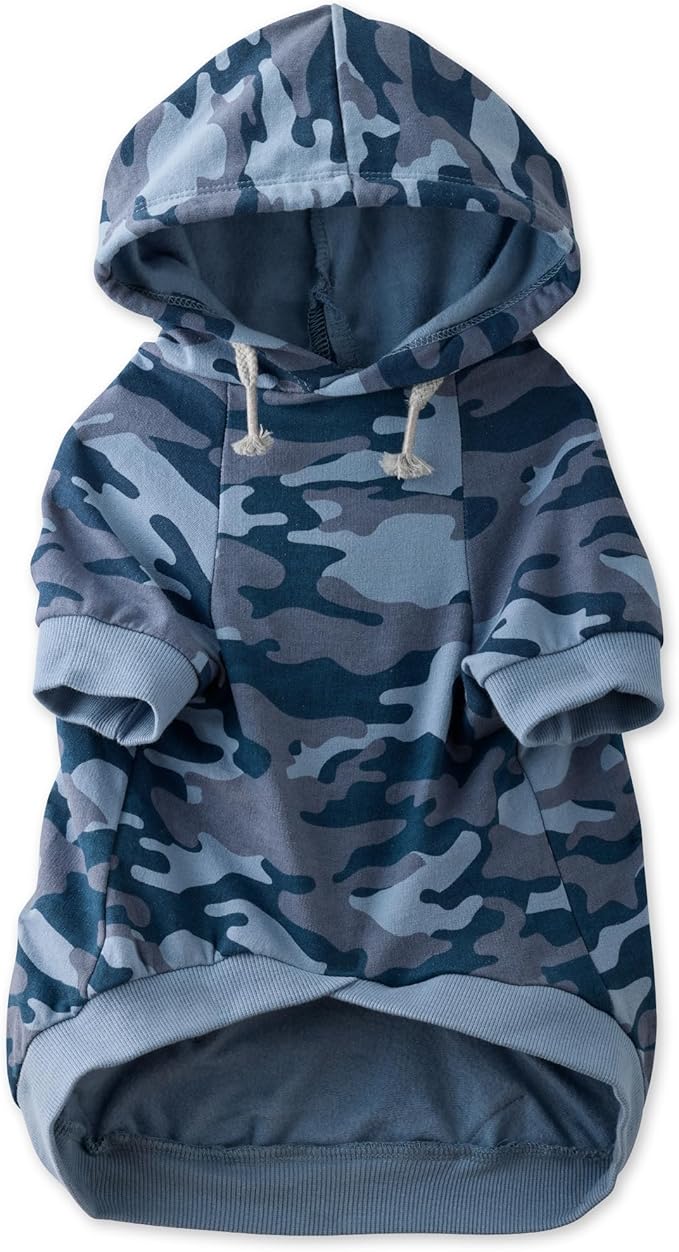 Rocky – The Orginal Lightweight Hooded TEE 100% Organic Cotton Dog Hoodie Pet Coat Sweater for Small, Medium, Large Dogs, Navy Camo, Small