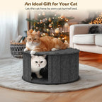 ComSaf Cat Donut Tunnel Bed - Peekaboo Cat Cave Bed for Indoor Cats, Large Pet House Round Cat Play Tunnel for Multiple Cats Up to 30 Lbs, 2 in 1 Detachable Felt Cat Hideaway Nap Rest Bed, Dark Grey