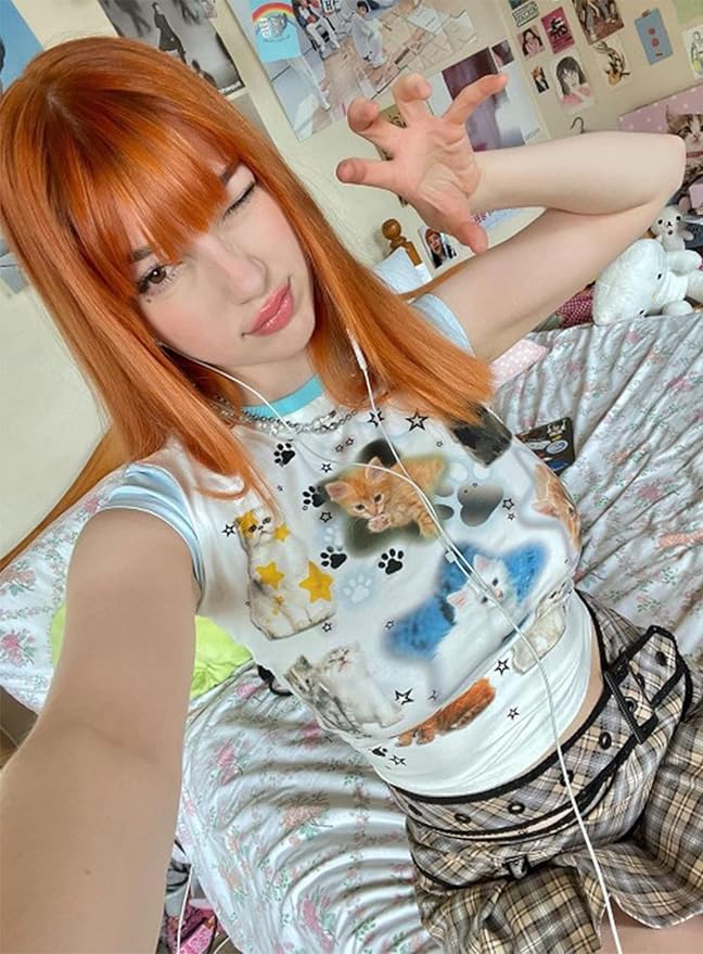 Womens Short Sleeve Cat Graphic Y2k T Shirts Summer Tees Tops for Teen Girls