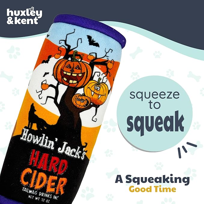 Huxley & Kent Halloween Funny Dog Toy w/Squeaker – Power Plush Squeaky Dog Toys for Small, Medium & Large Dogs – Soft Stuffed Animal for Indoor Play & Fetch - Howlin' Jacks Hard Cider, One Size