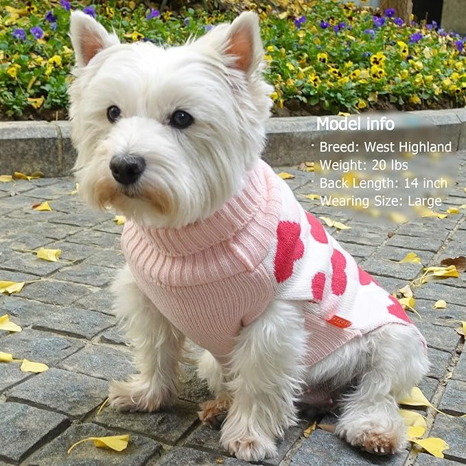 KYEESE Dog Sweater with Leash Hole Dog Sweaters Red Heart Pet Sweater,L
