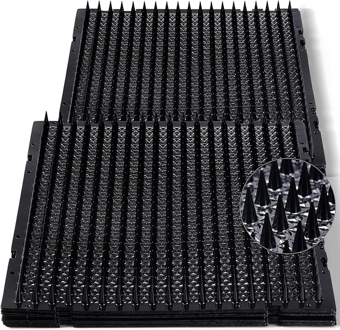 16 Pack Cat Repellent Outdoor Mat Cats Dogs Plastic Bendable Spiked Deterrent Training Repellent PET Mats with Spikes for Indoor Outdoor Supplies, 18.3 Square Feet, 16 x 13 Inch(Black)