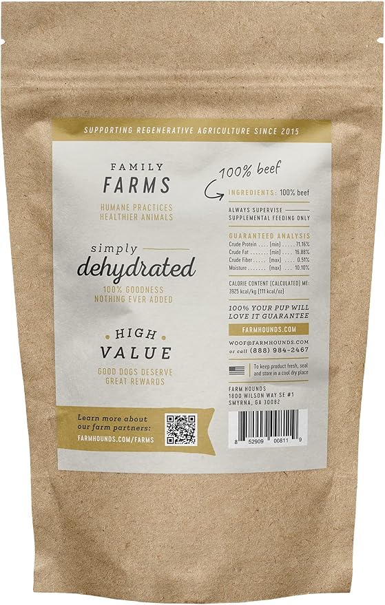 Farm Hounds - Beef Jerky - Premium Natural Jerky for Dogs - Made from 100% Humanely Raised Cattle - Break-to-Size - Great for Training & Treats - No Added Fillers - Made in USA - 3.5 oz - 1 Pack