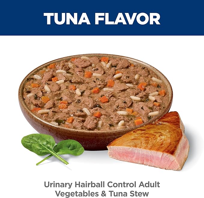 Hill's Science Diet Urinary Hairball Control Adult 1-6 Wet Cat Food, Tuna & Vegetables Stew, 2.9 oz Cans, Case of 24