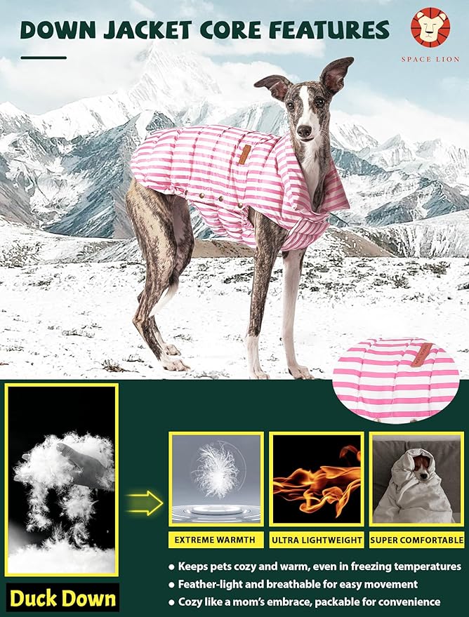 SPACE LION Puffer Jacket, Down Winter Coat, Waterproof, Windproof, Lightweight Jacket, Adjustable Fit for Small Dogs(Pink,S)