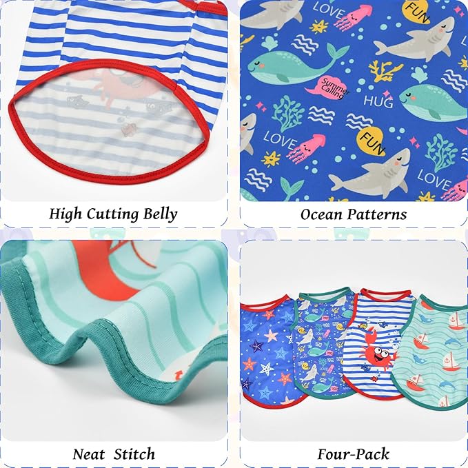 4-Pack Dog Ocean Style Shirts Puppy Summer Tank Tops Cute Ocean Animals Sailboat Pattern Outfits for for Small Dogs Boy Girl Dog Cooling Clothes for Small Medium Dogs M