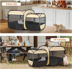 2-in-1 Portable Cat Playpen, Pop up Pet Kennel Play Pen Cat Tent House Cage, Foldable Puppy Enclosure Kitten Crates Indoors Outdoor(Beige)(No Divider, Pass-Through)