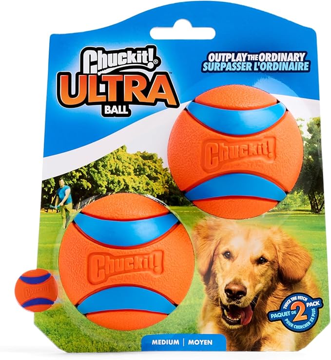 Chuckit! Ultra Ball Dog Toy - Medium Bouncy Fetch Balls for Dogs 20-60 lbs - Made from Durable Rubber - Floating Water Pet Toys - Size Medium - 2.5-inch Diameter - Pack of 12