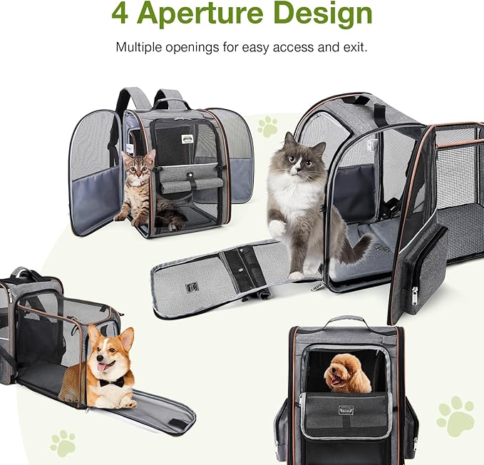 Lekebobor Large Cat Backpack Carrier Expandable Pet Carrier Backpack for Small Dogs Medium Cats Fit Up to 18 Lbs, Dog Backpack Carrier, Foldable Puppy Backpack Carrier for Travel, Hiking,Grey
