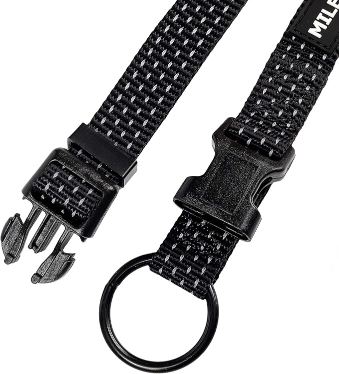Mile High Life Dog Collar, Nylon Reflective Dog Collars w Pull D-Ring, Light Weight Puppy Collars, Hanger Dog Collars for Large Dogs(Black, Medium)