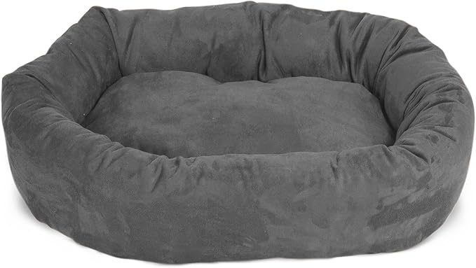 Majestic Pet 52 Inch Suede Calming Dog Bed Washable 52x35x11 (Inch) – Cozy Soft Round Donut Dog Bed with Spine Support for Dogs to Rest Their Head - Pet Bed X- Large – Gray