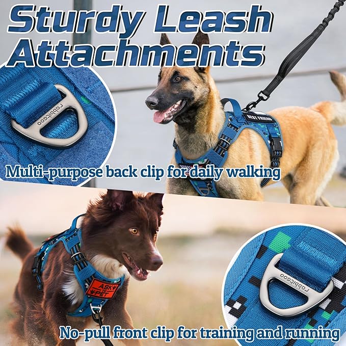 rabbitgoo Tactical Dog Harness for Large Dogs, No Pull Military Service Vest with Handle & Molle, Easy Control for Training Walking, Adjustable Reflective Straps, Blue Camo, XL