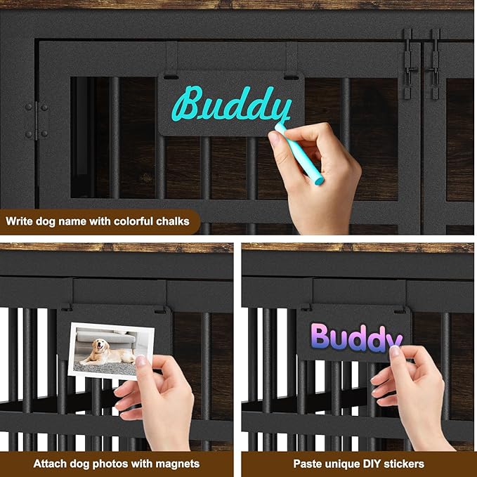EasyCom 33"/27" Dog Crate Furniture with Name Tag, Heavy Duty Dog Kennel Indoor for Medium and Small Dogs, Double-Doors Sturdy Metal Dog Cage, Decorate House as TV Stand, End Table, Bedside Table