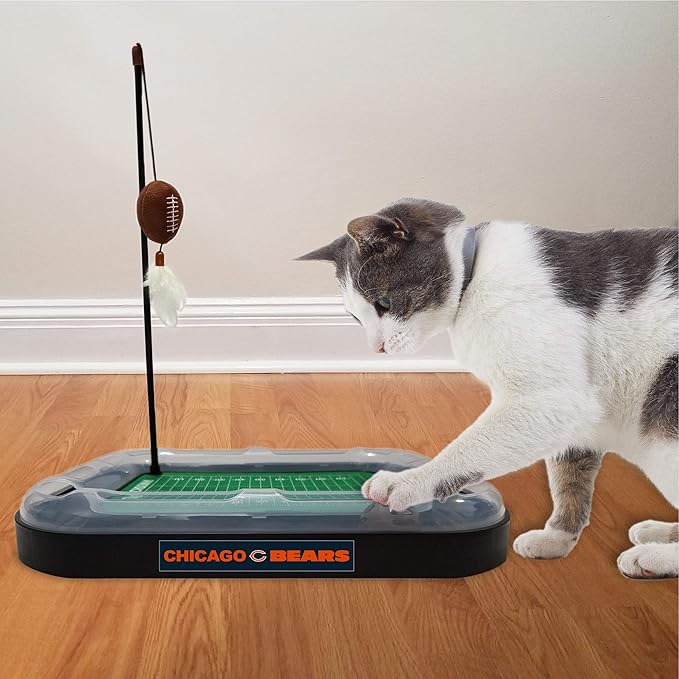 Pets First Cat Scratcher NFL Chicago Bears Football Field CAT Scratcher Toy with Catnip Filled Plush Football Toy & Feather Cat Toy Hanging & Jingle Bell Interactive Ball Cat Chasing 5-in-1 Kitty Toy