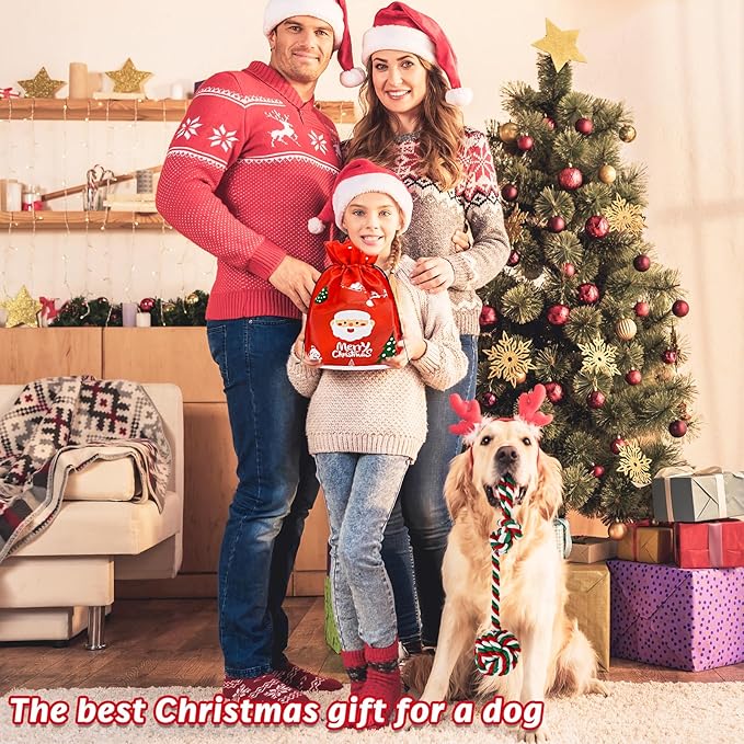 Christmas Dog Toys, 9 Pack Dog Rope Toy, Puppy Chew Toy for Teething with Gift Bag, Plush Squeaky Toy, Christmas Stocking Stuffers for Small Medium Dogs