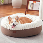 Donut Dog Bed Medium Size Dog, Round Cat Beds for Small Medium Dogs and Cats with Washable Fluffy Faux Fur, Cute Comfort Pet Bed with Anti-Slip Bottom, Cream, 36"