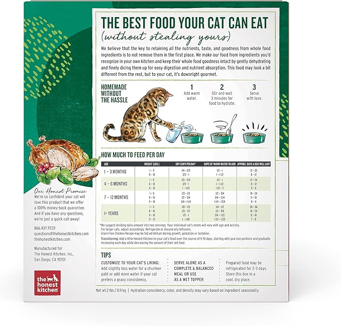 The Honest Kitchen Dehydrated Grain Free Chicken Cat Food, 2 lb Box