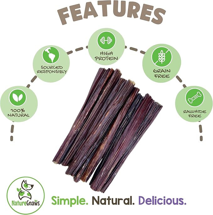 Nature Gnaws Beef Gullet Sticks for Dogs 5-6" (1Lb) - Natural Beef Jerky Stick Dog Chew Treats - Rawhide Free