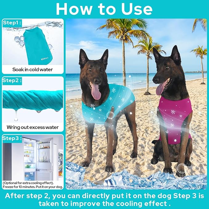 2 Pack Dog Shirts, Ice Pet Vest Dog Clothes for Instant Cooling, Ultra Lightweight Breathable Sleeveless T-Shirts for Large Dogs, Purple+Blue (M)