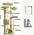 Cat Tree with Tunnel, Cat Tower for Indoor Cats, Tall Cactus Cat Tree Tower with Cat Condo, Food Station, Large Platform, Scratching Posts, Hammock, Green and Yellow GCT021GY