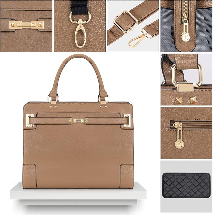 Fashion Pet Carrier Dog Cat Carrier Purse Soft-Sided Leather Handbag Pet Tote Bag for Small Dogs Puppy and Cats TSA Airline Approved (Khaki)