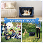 Soft Collapsible Dog Crate - 24 inch Portable Travel Puppy Crate for Small Pets or 2 Cats, Pet Carrier with 4 Mesh Doors, Car Kennel for Dogs with Handle for Indoor and Outdoor, Bule