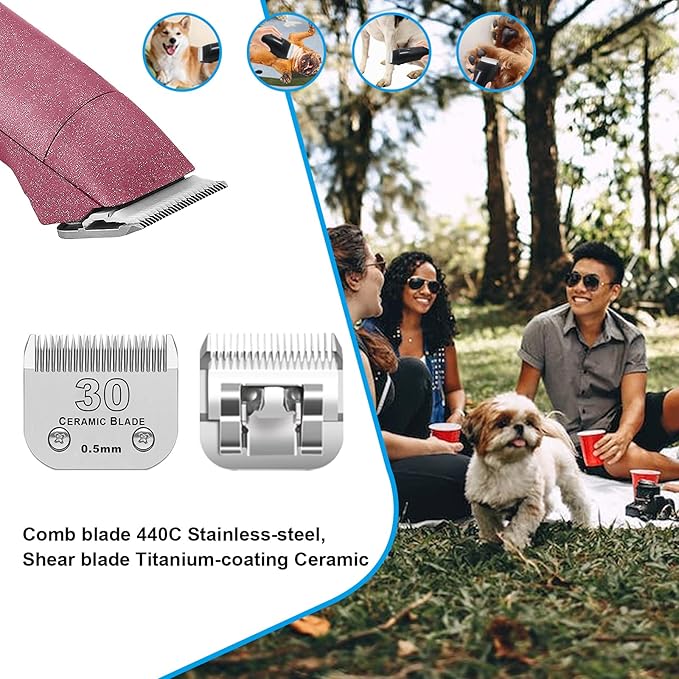 3 Pack 30# Detachable Pet Dog Grooming Ceramic Blades,Compatible with Andis,Oster A5,Wahl KM-10 Series,Size #30 Blade 1/50-Inch 0.5MM Cut Length