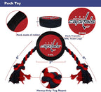 Pets First Tough Rubber Dog & Cat Puck Toy - NHL Washington Capitals Heavy-Duty Rope Tug for Dogs & Cats
