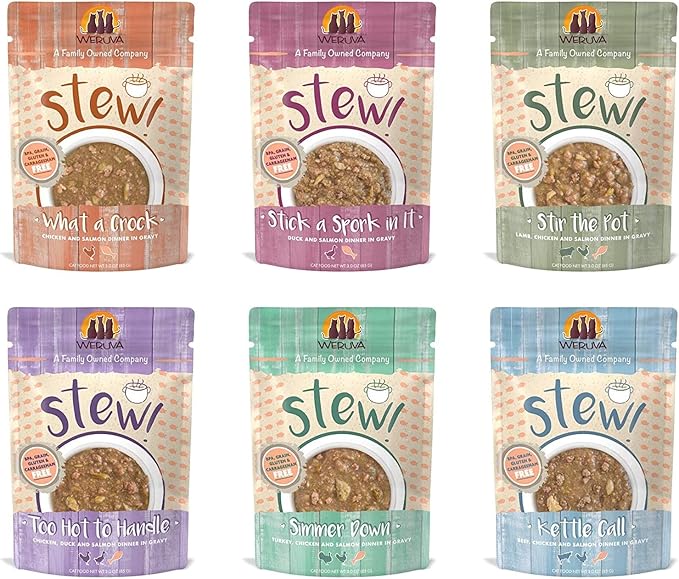 Weruva Stews 6 Flavor Grain Free Variety Pack Cat Food 3 Ounce Pouches (24 Pouches)