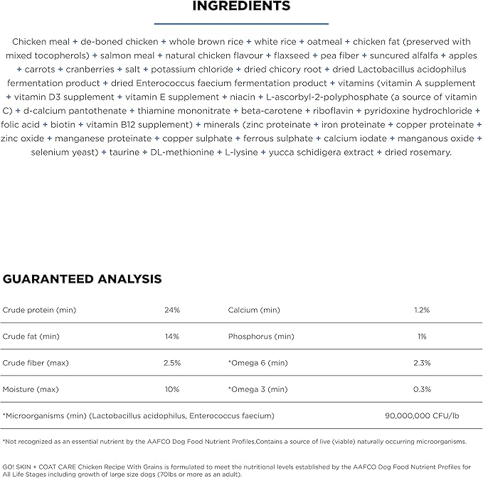 Go! Solutions Skin + Coat Care, Dry Dog Food, Chicken Recipe with Grains, 12 lb Bag