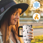 40oz Cute Cat Tumbler with Handle and Straw, Stainless Steel Insulated Cup with Lid, Travel Coffee Mug Water Bottle, Birthday Mothers Day Gifts for Women Men Animal Lovers
