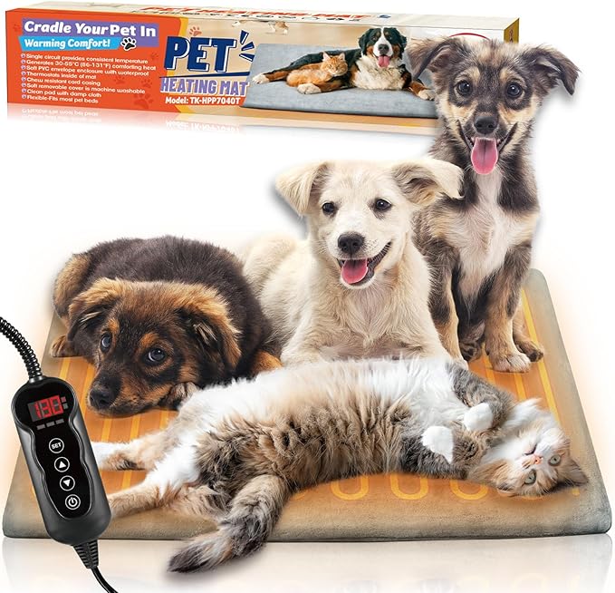 Cat Dog Heating Pad, 11 Adjustable Temperature Pet Heating Pad with 24h-Timer, Waterproof Heated Cat Bed with Chew Resistant Cord, Indoor Outdoor Electric Pads for Dogs, Pet Heated Mat 28X16in