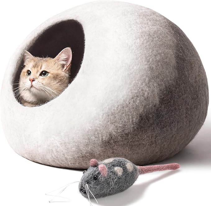 Cat Cave Bed -Handmade Wool Cat Bed Cave, Cat Bed Cat House, Felt Cat Caves for Indoor Cats and Kittens