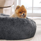 Bedsure Calming Dog Bed for Small Dogs - Donut Washable Small Pet Bed, 23 inches Anti-Slip Round Fluffy Plush Faux Fur Large Cat Bed, Fits up to 25 lbs Pets, Dark Grey