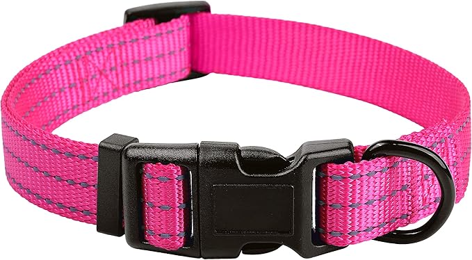 Mile High Life Dog Collar | Nylon Reflective Dog Collars | Light Weight Puppy Collars | Pink Dog Collars for Medium Dogs (Solid Pink, Medium)