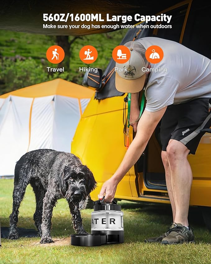 Portable Dog Water Bottle Bowl - 56 oz Travel Water Bowl Dispenser for Dogs Leak Proof, Suitable for Large Pet Drinking, A Must Have for Outdoor, Camping, Walking, Beach, Hunting, and Other Scenes