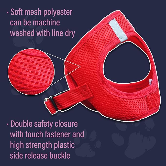 DOGGIE DESIGN American River Ultra Choke-Free Mesh Dog Harness Red (Small)