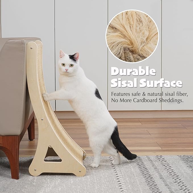 PETKARAY Curved Cat Scratcher, Sisal Kitty Scratching Ramp, L Shape Scratch Pad for Indoor Cats, 25.6" Furniture Protector with Mouse Toy