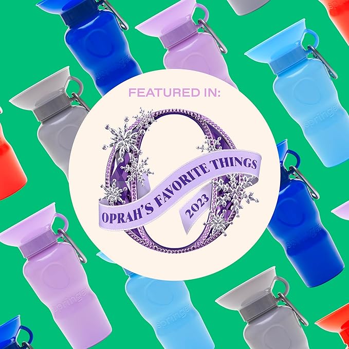 Springer Dog Water Bottle | Portable Travel Water Bottle Dispenser for Dogs | Dog Gift Seen on Oprah's Favorite Things, Shark Tank | Leak-Proof Bottles Fill Bowl with Water | BPA-Free 15oz Lilac