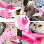 Pet Grooming Gloves, High-Density Silicone Gloves with Enhanced Five Finger Design for Bathing and Massaging Dogs and Cats (Pink)