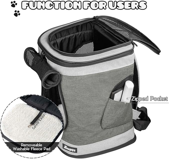 JESPET & GOOPAWS Pet Backpack Carrier for Small Dog, Puppy, Soft Carrier Backpack Ideal for Traveling, Hiking, Walking and Outdoor Activities with Family (Smoke Grey)