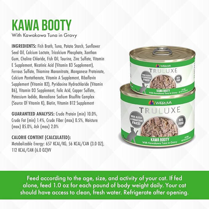 Weruva TruLuxe Cat Food, Kawa Booty with Kawakawa Tuna in Gravy, 6oz Can (Pack of 24)