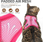 PUPTECK Cat Harness and Leash Set Escape Proof, Reflective Adjustable Soft Mesh Kitten Vest Harness for Walking Travel, Pink, S