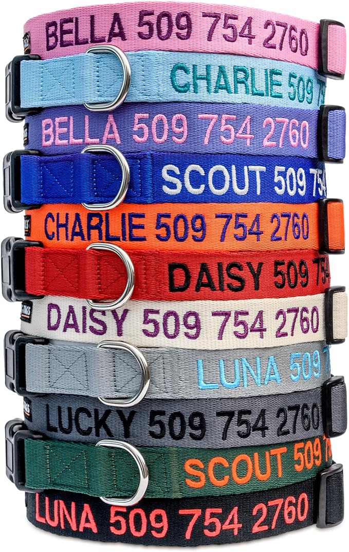GoTags Personalized Dog Collar, Custom Embroidered Pet ID Dog Collar with Pet Name and Phone Number, Adjustable with Quick Release Snap Buckle