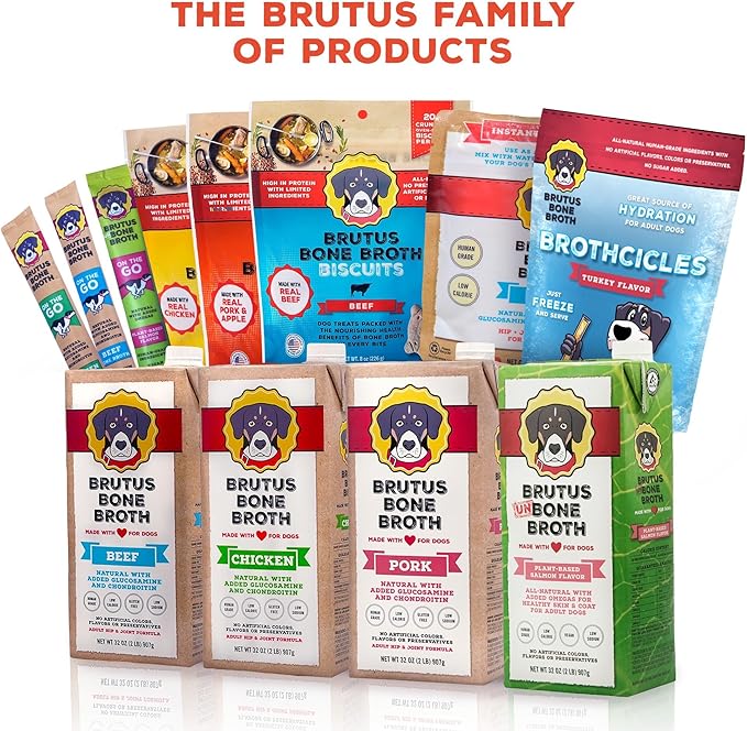 Brutus Bone Broth Biscuits (Chicken) - Healthy Dog Treats - Natural Biscuits with Dog Bone Broth and Real Chicken Meat - 18 Grams of Protein - 8 OZ (Pack of 6)