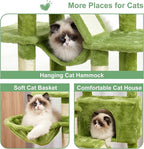 Cat Tree, 63 inch Multi-Level Cat Tower for Indoor Cats, Cat Condo with Cat Scratching Post and Board, Cat Hammock, Green GCT011GR