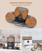 HoneyGuaridan 3.5L Automatic Cat Feeder for Two Cats, Food Dispenser with Stainless Steel Bowl,Timed Cat Feeder Programmable 1-6 Meals Control, Dual Power Supply,10s Meal Call Black